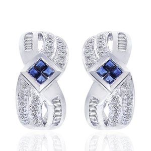 0.90 Carat Diamond and Sapphire J-hoop Earrings